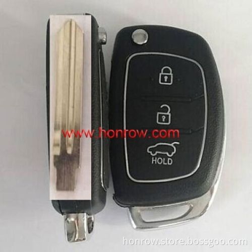 Honrow car key new arrived 3 button flip remote key blank for Hyunda with Left Blade